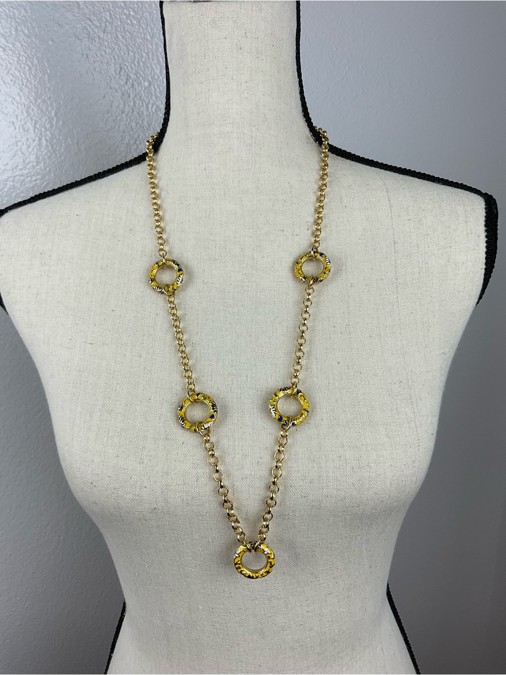 Talbots Multi Color Floral Enamel Station Chain Necklace with Toggle Clasp